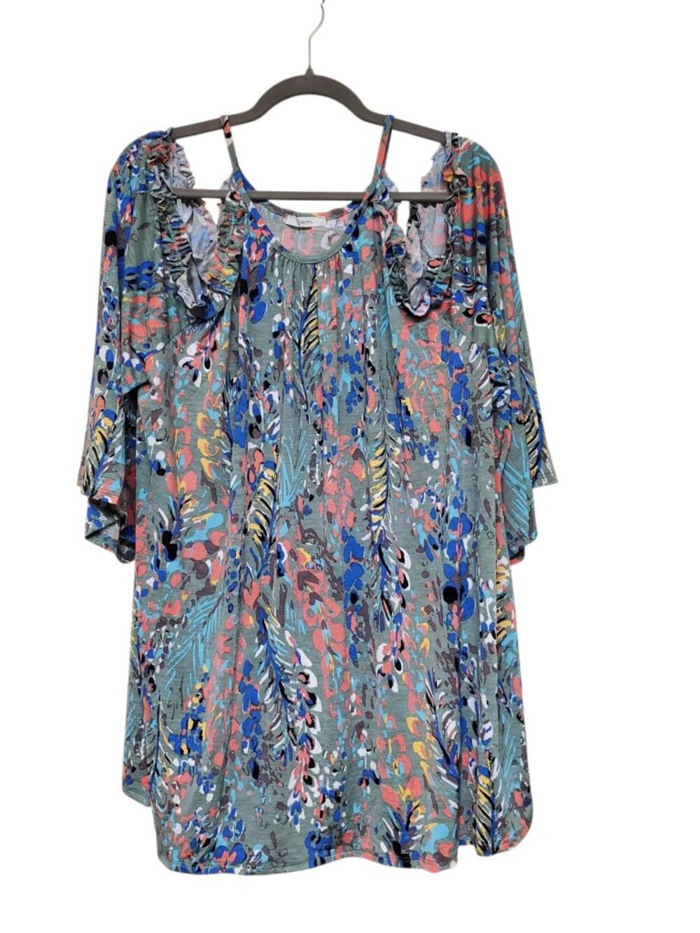 Jodifl Woman's Multicolor Abstract Print Cold Shoulder Dress Plus Size 2XL